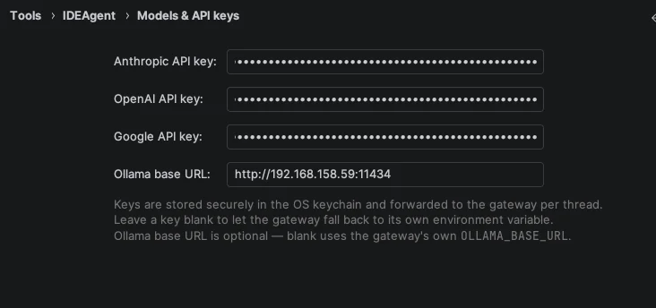 Models and API Keys configuration screen