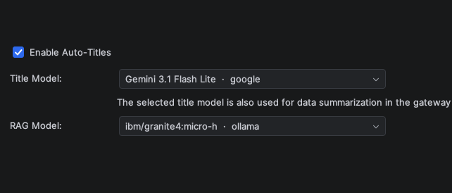 Dedicated models settings — auto-titles and RAG model