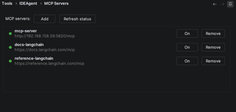 MCP Servers settings page
