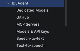 IDEAgent plugin settings overview with all sub-pages