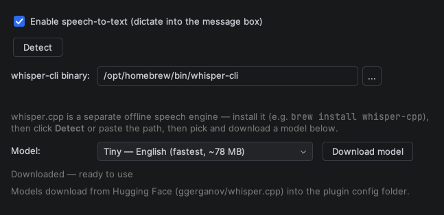 Speech-to-text (Whisper) settings