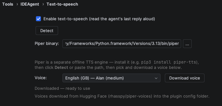 Text-to-speech (Piper) settings