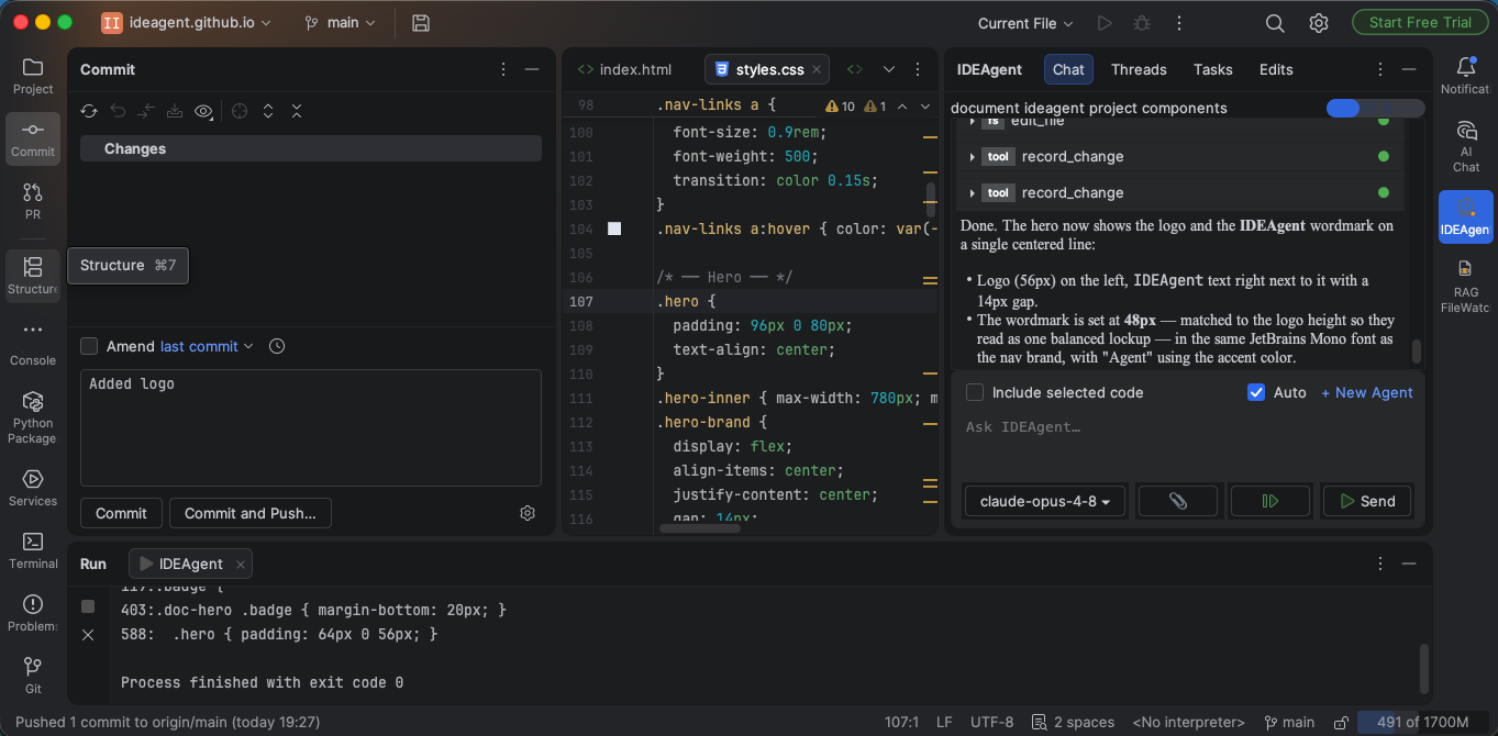 IDEAgent chat view