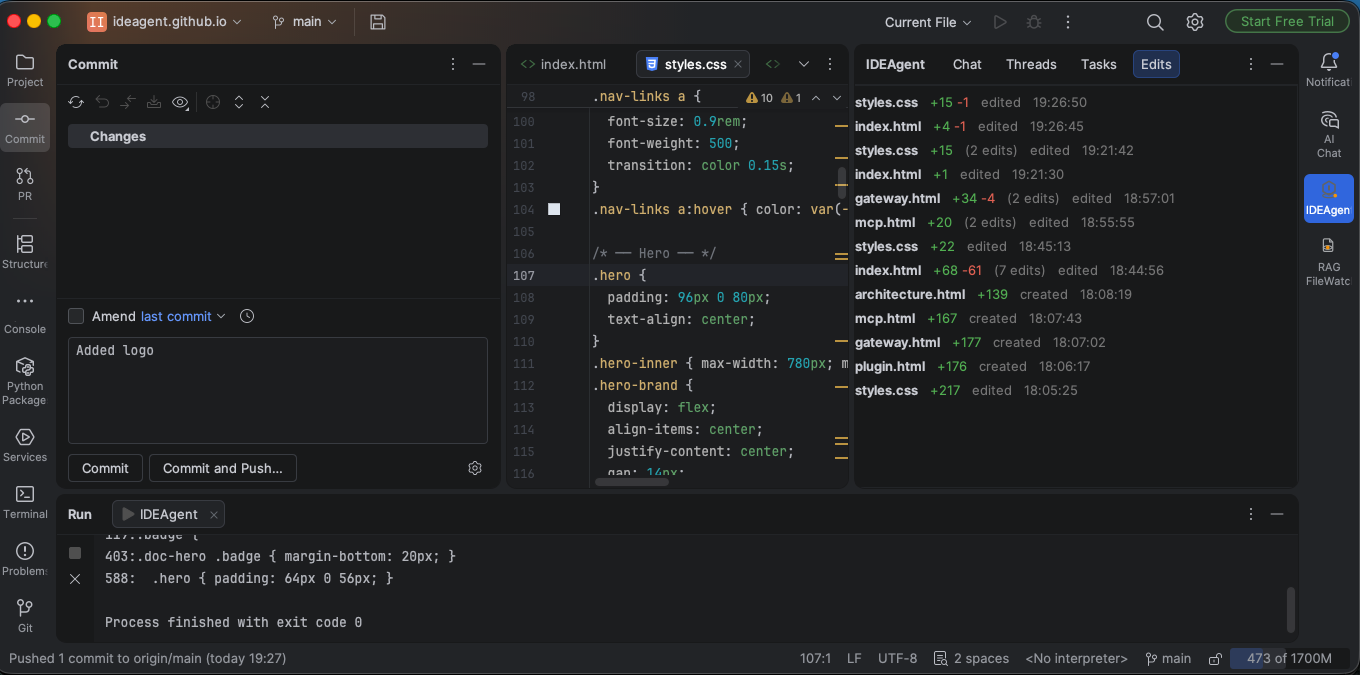 IDEAgent edits view