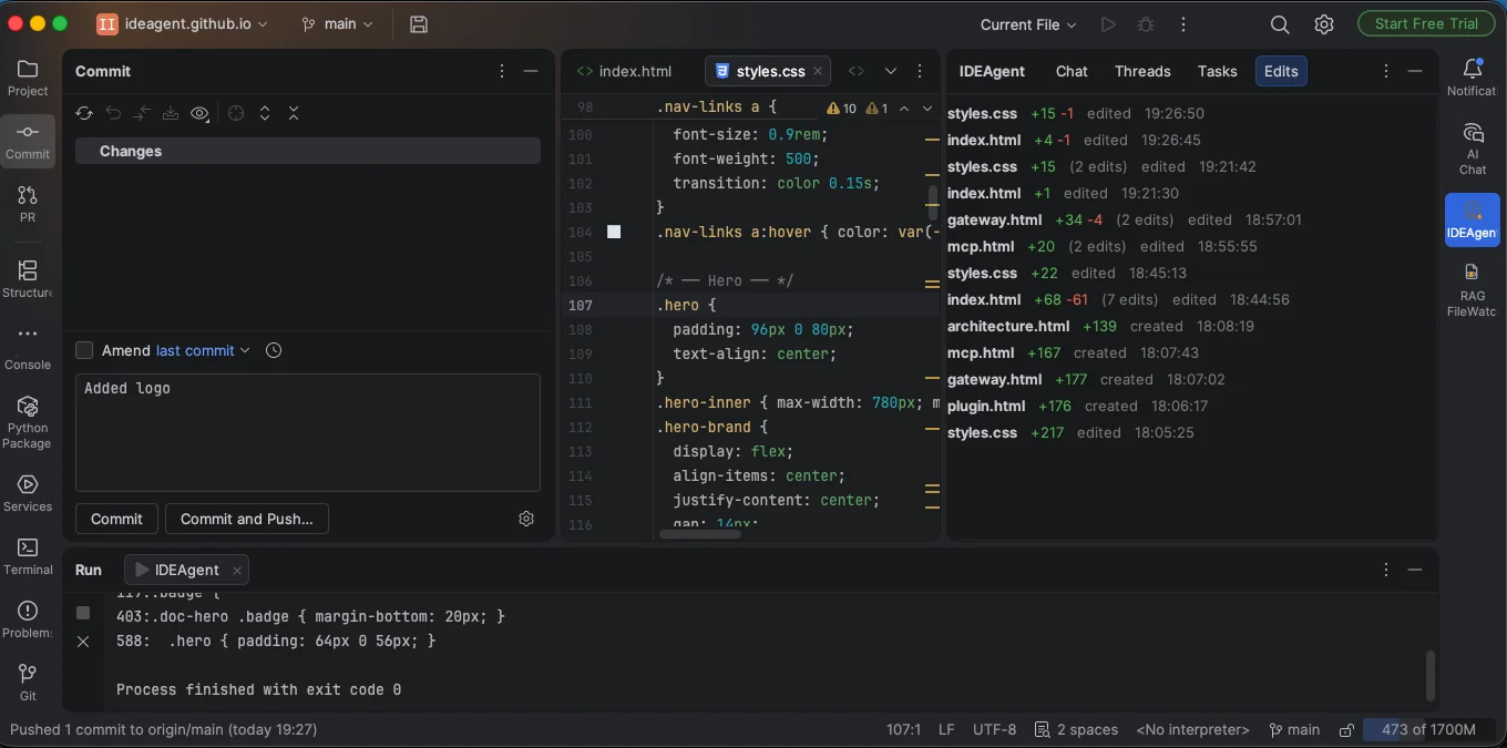 IDEAgent edits view