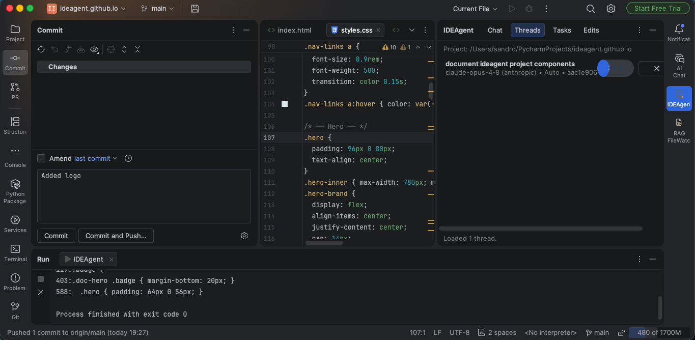 IDEAgent threads view