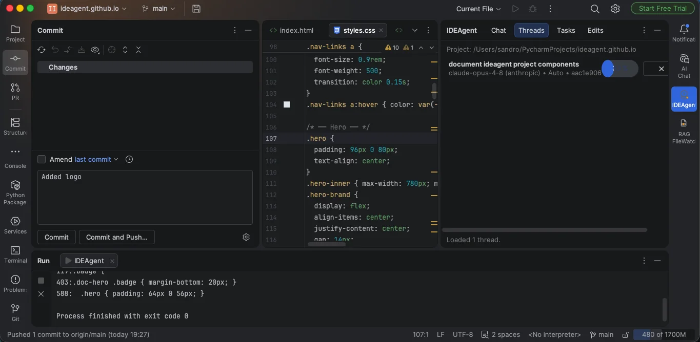 IDEAgent threads view